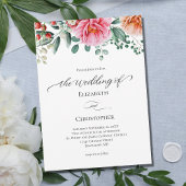 Pink Peach Floral Greenery Calligraphy Wedding 招待状