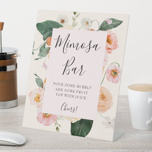 Pink Peach Floral Mimosa Bar Bridal Shower  台座サイン (インサイチュ)