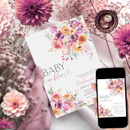 Pink Peach Floral Watercolor Baby In Bloom Digital 招待状