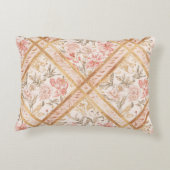 Pink Peach Florals Flowers Pattern and Ribbon アクセントクッション (裏面)