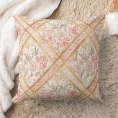 Pink Peach Florals Flowers Pattern and Ribbon クッション (ブランケット)