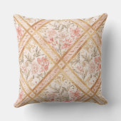 Pink Peach Florals Flowers Pattern and Ribbon クッション (裏面)