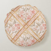 Pink Peach Florals Flowers Pattern and Ribbon ラウンドクッション (裏面)