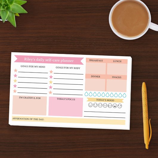 Pink Peach Goals Mood Daily Selfcare Planner ポストイット