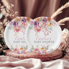 Pink Peach Purple Baby In Bloom Floral ペーパープレート