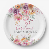 Pink Peach Purple Baby In Bloom Floral ペーパープレート (正面)