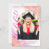 Pink Peach She Did It Graduation Announcment Party 招待状 (正面)