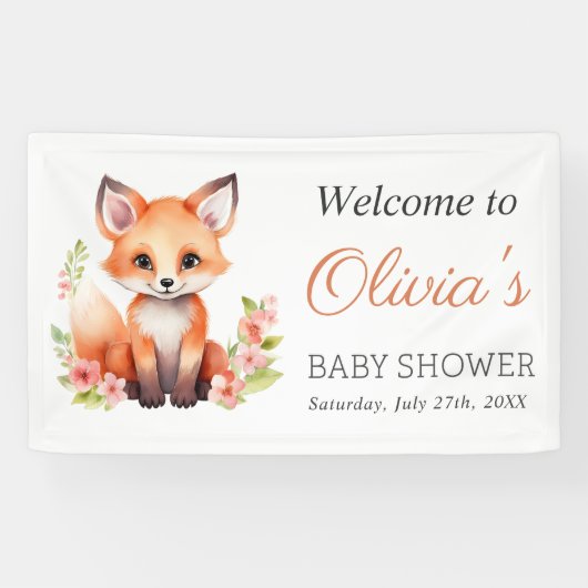 Pink Peach Woodland Fox Baby Shower Banner 横断幕 (横)
