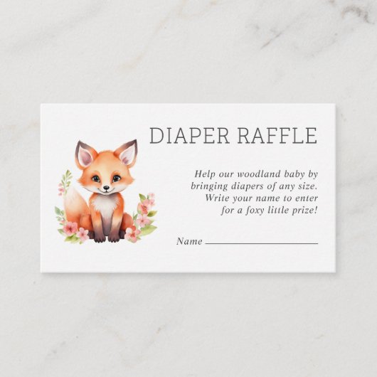 Pink Peach Woodland Fox Baby Shower Diaper Raffle  エンクロージャーカード (正面)