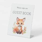 Pink Peach Woodland Fox Baby Shower Guest Book 台座サイン (正面)