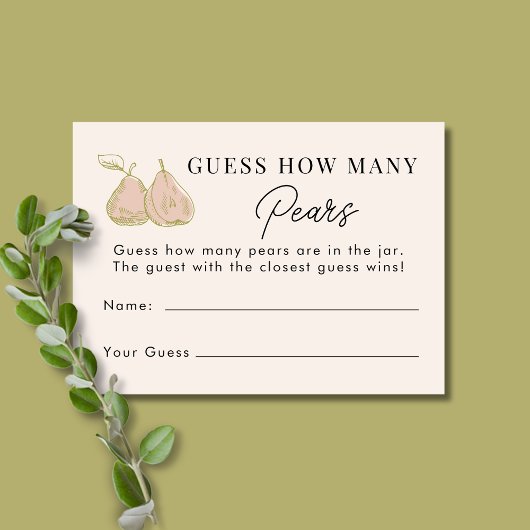 Pink Pear Guess How Many Pears Bridal Shower Game エンクロージャーカード