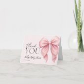Pink Pearl Bow Baby Shower Thank You Card サンキューカード (正面)