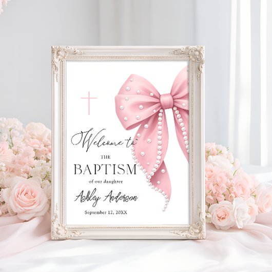 Pink Pearl Bow Baptism Welcome  ポスター