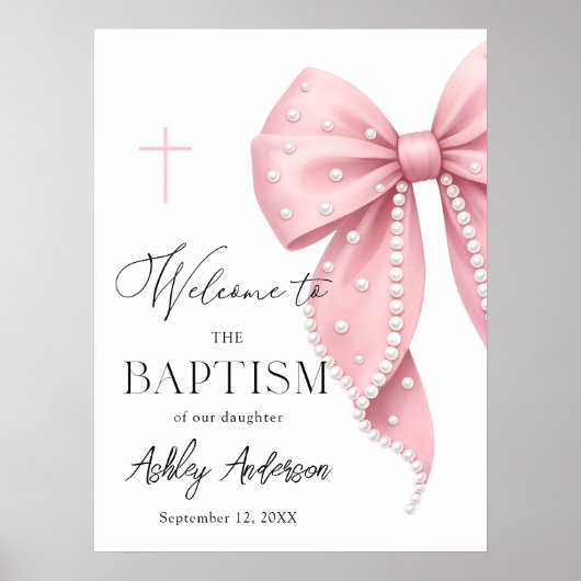 Pink Pearl Bow Baptism Welcome  ポスター (正面)