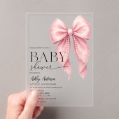 Pink Pearl Bow Girl Baby Shower アクリル招待状 (インサイチュ (ポータブル))