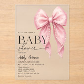 Pink Pearl Bow Girl Baby Shower アクリル招待状 (正面)