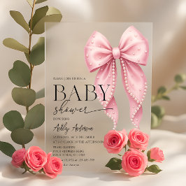 Pink Pearl Bow Girl Baby Shower アクリル招待状