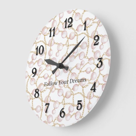 Pink Pearls Gold Chain   ラージ壁時計 (傾斜)