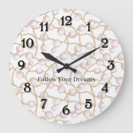 Pink Pearls Gold Chain   ラージ壁時計
