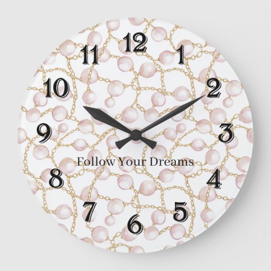Pink Pearls Gold Chain   ラージ壁時計 (正面)