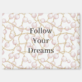 Pink Pearls Gold Chain Birthday マグネット