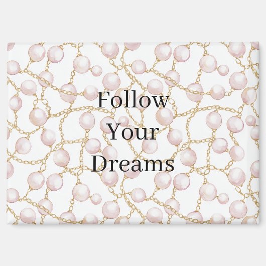 Pink Pearls Gold Chain Birthday マグネット (正面)