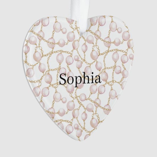 Pink Pearls Gold Chain Christmas オーナメント (正面)