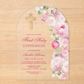 Pink Peonies Arch First Communion アクリル招待状 (正面)