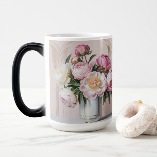  Pink Peonies Art Deco Morphing Mug モーフィングマグカップ (ドーナツ)