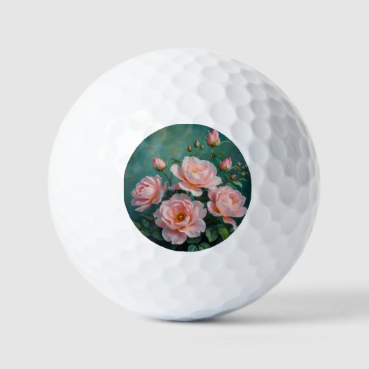 Pink Peonies Artwork on Emerald Green ゴルフボール (正面)