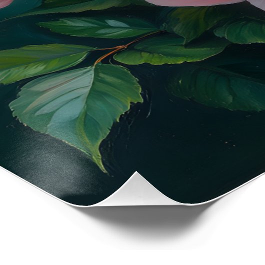 Pink Peonies Artwork on Emerald Green ポスター (コーナー)