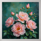 Pink Peonies Artwork on Emerald Green ポスター (正面)