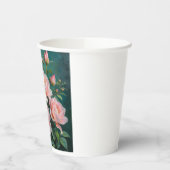 Pink Peonies Artwork on Emerald Green 紙コップ (左)