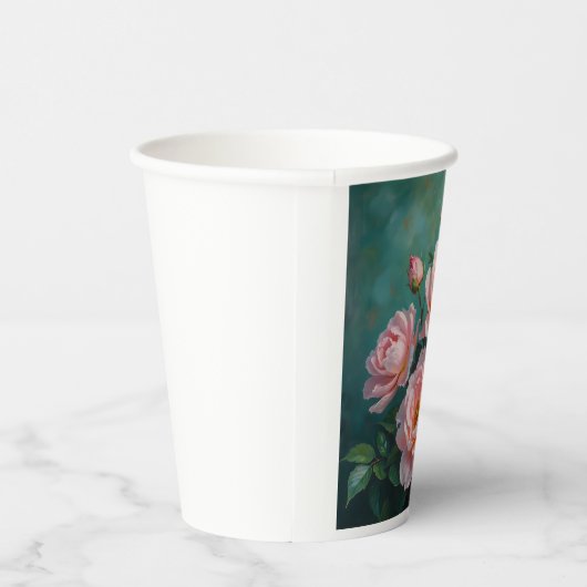 Pink Peonies Artwork on Emerald Green 紙コップ (右)