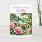 Pink Peonies at Park Happy Birthday Card for Aunt カード (正面)
