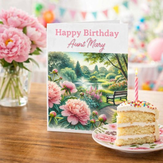 Pink Peonies at Park Happy Birthday Card for Aunt カード