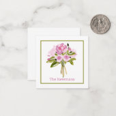 Pink Peonies Bouquet Green Border Gift ノートカード (正面/裏面インサイチュ)
