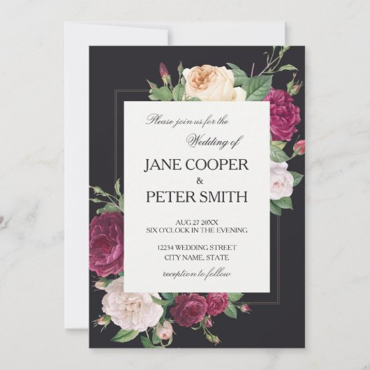 Pink peonies Budget Wedding Invitation 招待状 (正面)