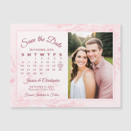 Pink Peonies Calendar & Photo Save the Date Magnet マグネット招待状