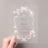 pink peonies Confirmation girl アクリル招待状 (インサイチュ (ポータブル))