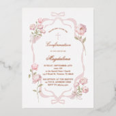 pink peonies Confirmation girl 箔招待状 (正面)