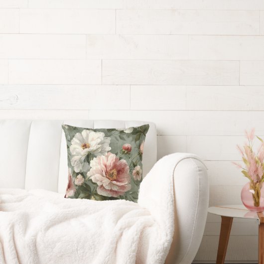 Pink Peonies Elegant クッション (ソファ)