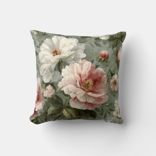 Pink Peonies Elegant クッション (正面)