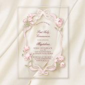 pink peonies First Holy Communion girl アクリル招待状