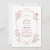 pink peonies First Holy Communion girl 招待状 (正面)