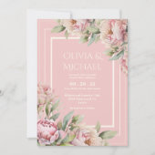 Pink Peonies Floral Elegant Wedding 招待状 (正面)
