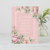 Pink Peonies Floral Elegant Wedding 招待状 (スタンド正面)