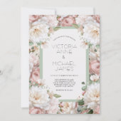 Pink Peonies Floral Wedding Invitation 招待状 (正面)