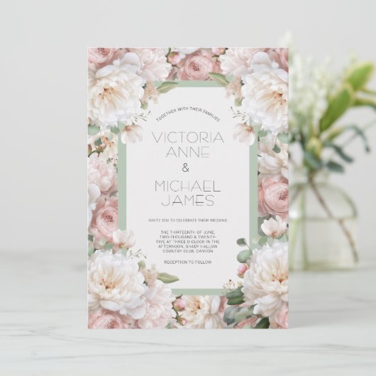 Pink Peonies Floral Wedding Invitation 招待状 (スタンド正面)