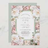 Pink Peonies Floral Wedding Invitation 招待状 (正面/裏面)